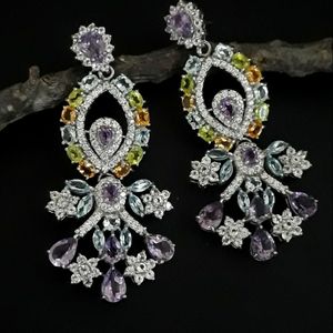 Sabyasachi Style Natural Stone Silver Earrings
